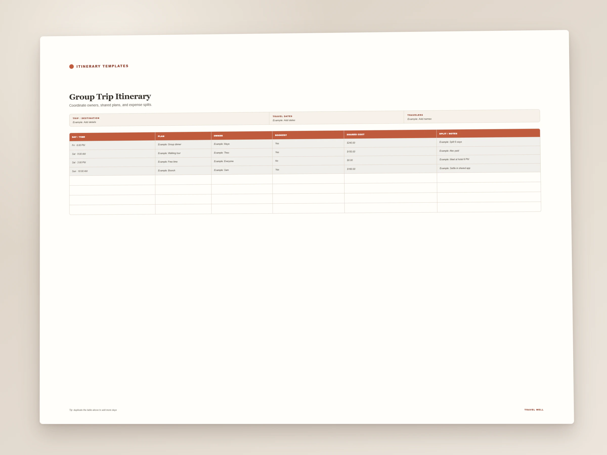 Group Trip Itinerary full-page preview